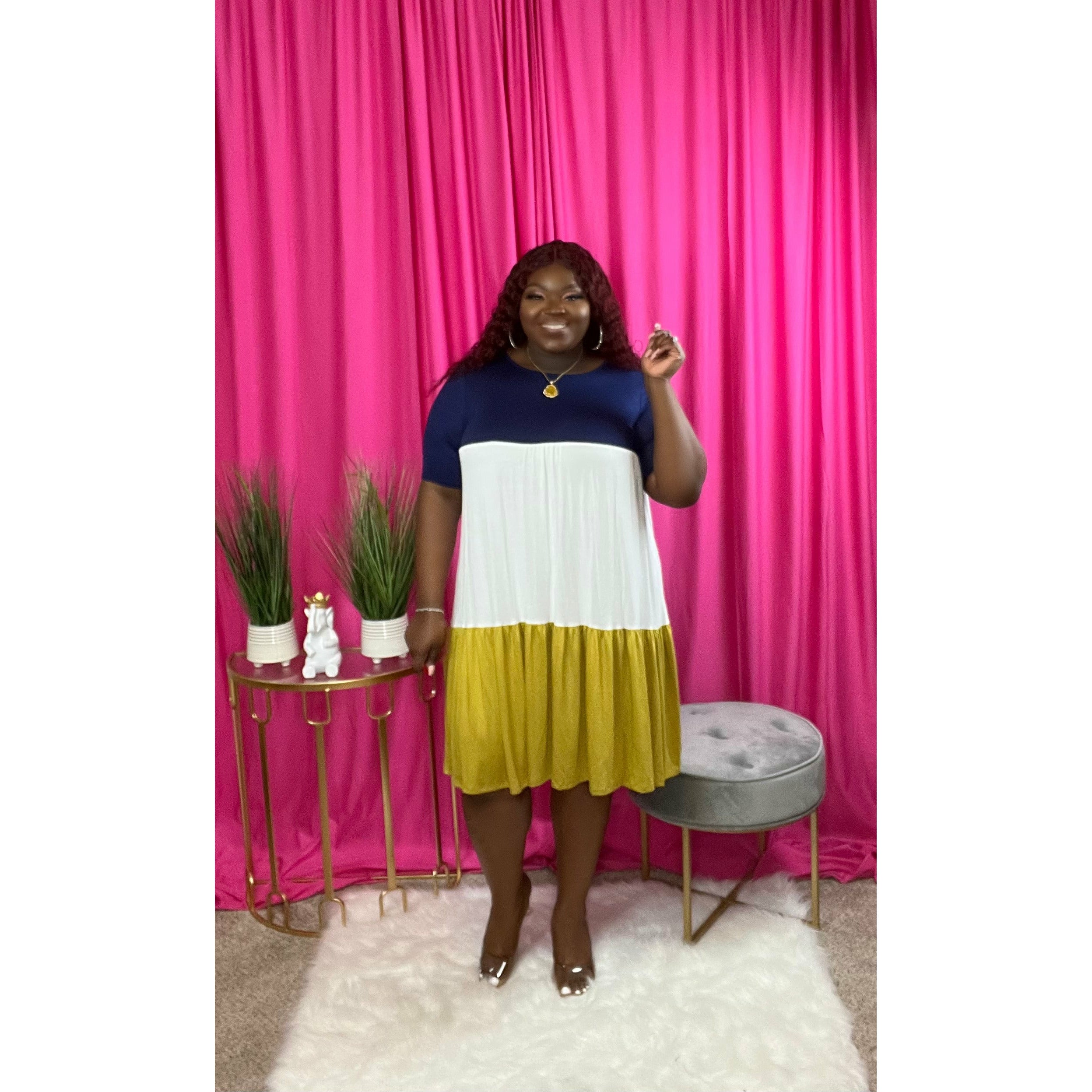3 Block Tunic Dress (Mustard)